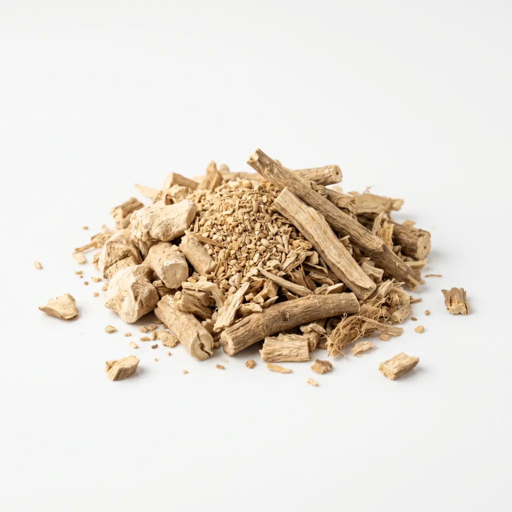 Dried ashwagandha root (Withania somnifera) pieces